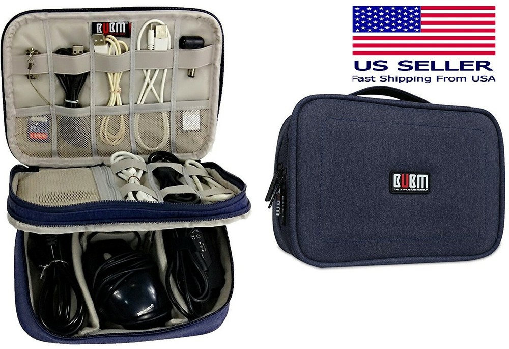 BUBM Electronics Organizer, 2 Compartments Carry Case Dark Blue 9&Prime; for Ipad Mini