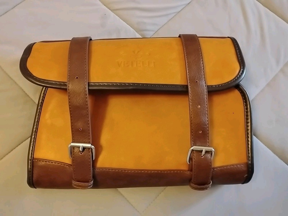 Vetelli Hanging Toiletry Bag Brown Vegan Leather & Canvas Travel Accessory