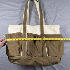 80s L.L.BEAN Boat And Tote Zip Top Utility Gardening Bag Olive And Cream