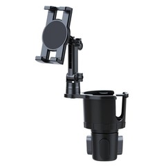 2-in-1 Car Cup Phone Holder, Adjustable Mount with Drink Holder Black