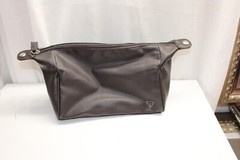 GUESS Men&rsquo;s Brown faux leather Logo 2 Zip Travel Kit Toiletry Case Bag medium