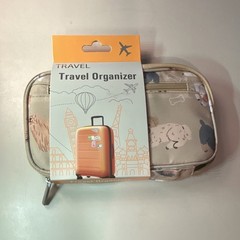 Beige Travel Organizer Dog Print Holds Cards SD Cards Passport Boarding Passes
