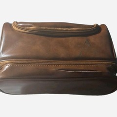 Brown « Andrew » Men&rsquo;s Toiletry Hanging Bag PU Leather Travel Medium Retro Style