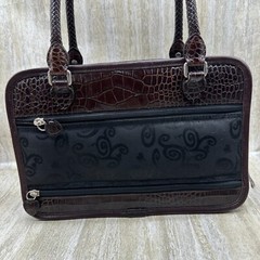 Brighton Make Up Travel Toiletry Leather Brown Croc & Black Bag 12x8x5 READ