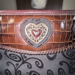 Vtg Brighton Lansky Makeup Travel Toiletry Bag Brown Croc Leather Black Canvas