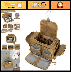 Tactical Hanging Toiletry Bag for Men | Travel Dopp Kit with Hook, Wet/Dry Pocke