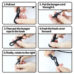 1/4&Prime; x 10&prime; Elastic Bungee Shock Cord – Kayak 10 Feet Rope + 4 Hooks, Black