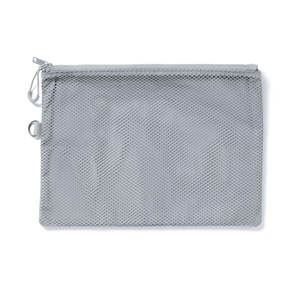 MUJI polyester double zipper case Gray L Approx. 19 x 27 cm