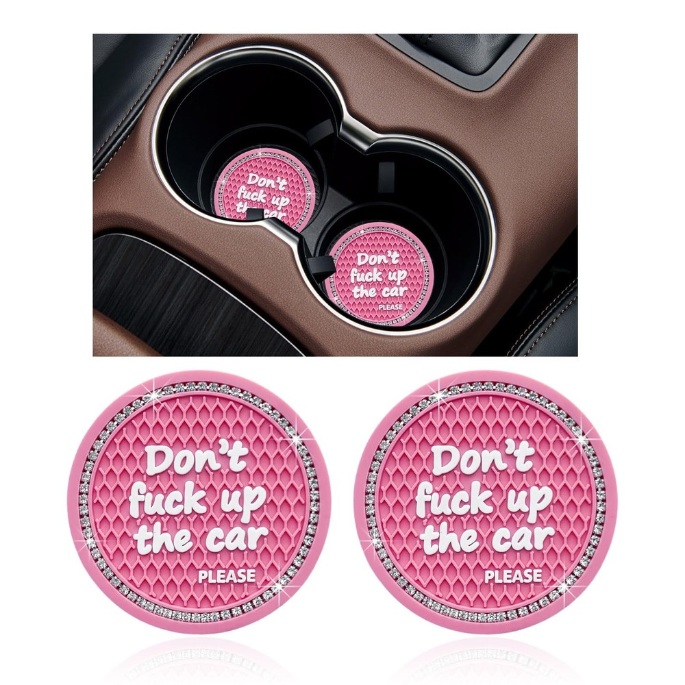Ziciner 2 Pack Bling Car Cup Holder Coaster, 2.75 Inch Anti-Slip Auto Pink
