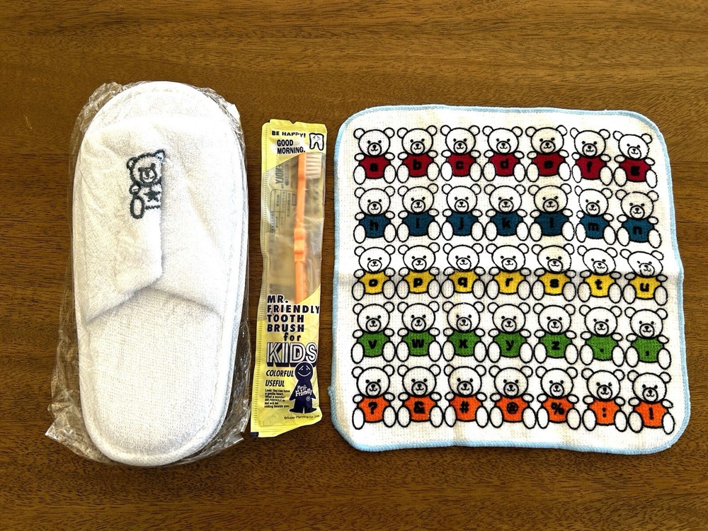Kid’s Toddler’s Travel Amenity Set (spa Slippers, Tooth Brush, Hand Towel ) New