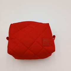 IHKWIP Red Quilted Toiletry Bag Cosmetic Travel Organizer Zip Makeup Pouch