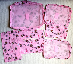 Set of 6 Namoyo Pink Girl Travel Packing Cubes & Pouches for Luggage Suitcases