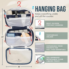 Travel Toiletry Bag Set: Hanging Bag, TSA Liquid Bag & Organizer Pouch