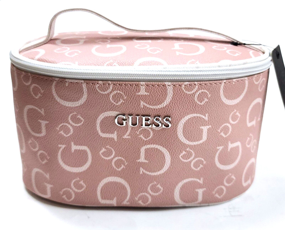 NEW GUESS PINK BLOSSOM ROSE MULTI SAFFIANO PVC ELISA TRAVEL COSMETIC BAG POUCH