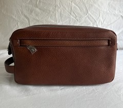 Brunello Cucinelli Brown Calf Leather Double Zip Toiletry Bag New In Box