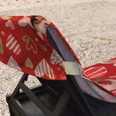 Personalised Face All Over Love Heart Full Length Sun Lounger Towel with Pocket