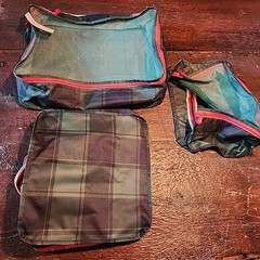 Set of 3 American Eagle Packing Cubes Green Plaid w/Red Mesh Zip Travel