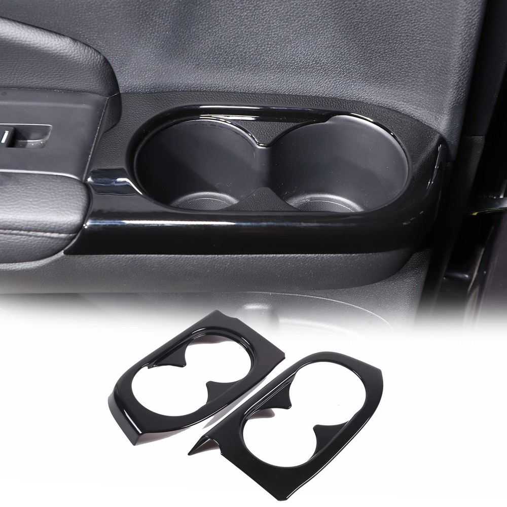 HIRUFAIT 2PCS Car Rear Door Cup Holder Panel Frame Cover for Glossy Black