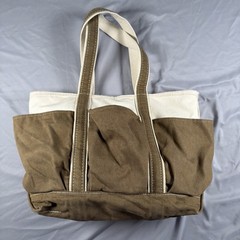 80s L.L.BEAN Boat And Tote Zip Top Utility Gardening Bag Olive And Cream