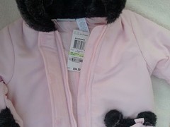 NWT Infant Baby Girls 3-6 Months Snowsuit Pram Bunting Faux Fur Bear & Hood NICE
