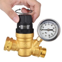 RV Water Pressure Regulator, Brass Lead-Free Adjustable Pressure Regulator 3/4&Prime;