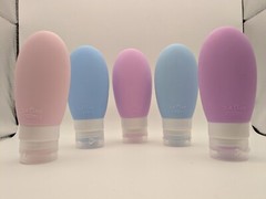 5-Pack Silicone Travel Bottles 3.4oz – 2 Blue 3 Purple + Clear Bag TSA Approved