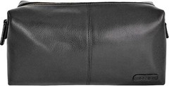 NEW HIDESIGN MEN&rsquo;S LEATHER FRAMED TOP ZIP TOILETRY TRAVEL SHAVE KIT BLACK