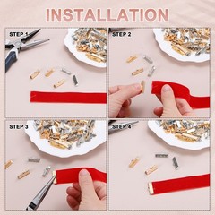 200pcs 6mm ribbon terminals with clamps for DIY, striped texture, white K