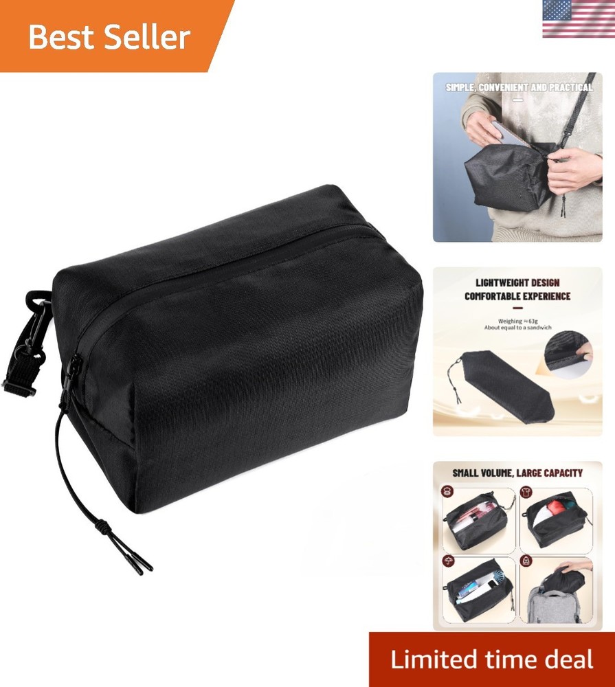 Ultra-Light Water-Resistant Travel Organizer Cube with Crossbody Strap – Black