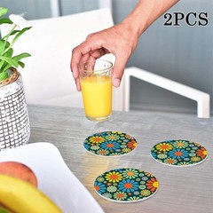 2 Pack Hippie Daisy Flower Car Coasters,2.75 Inch Cup One Size,