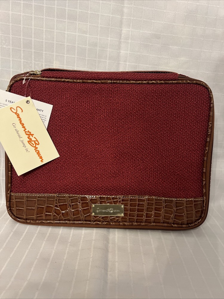Samantha Brown Burgundy Tweed Accessory Case Brown Croco NWT