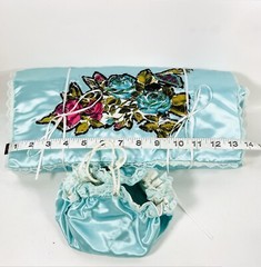 Vintage Set Satin Boudoir Toiletries Wrap With Matching Jewelry Pouch Baby Blue