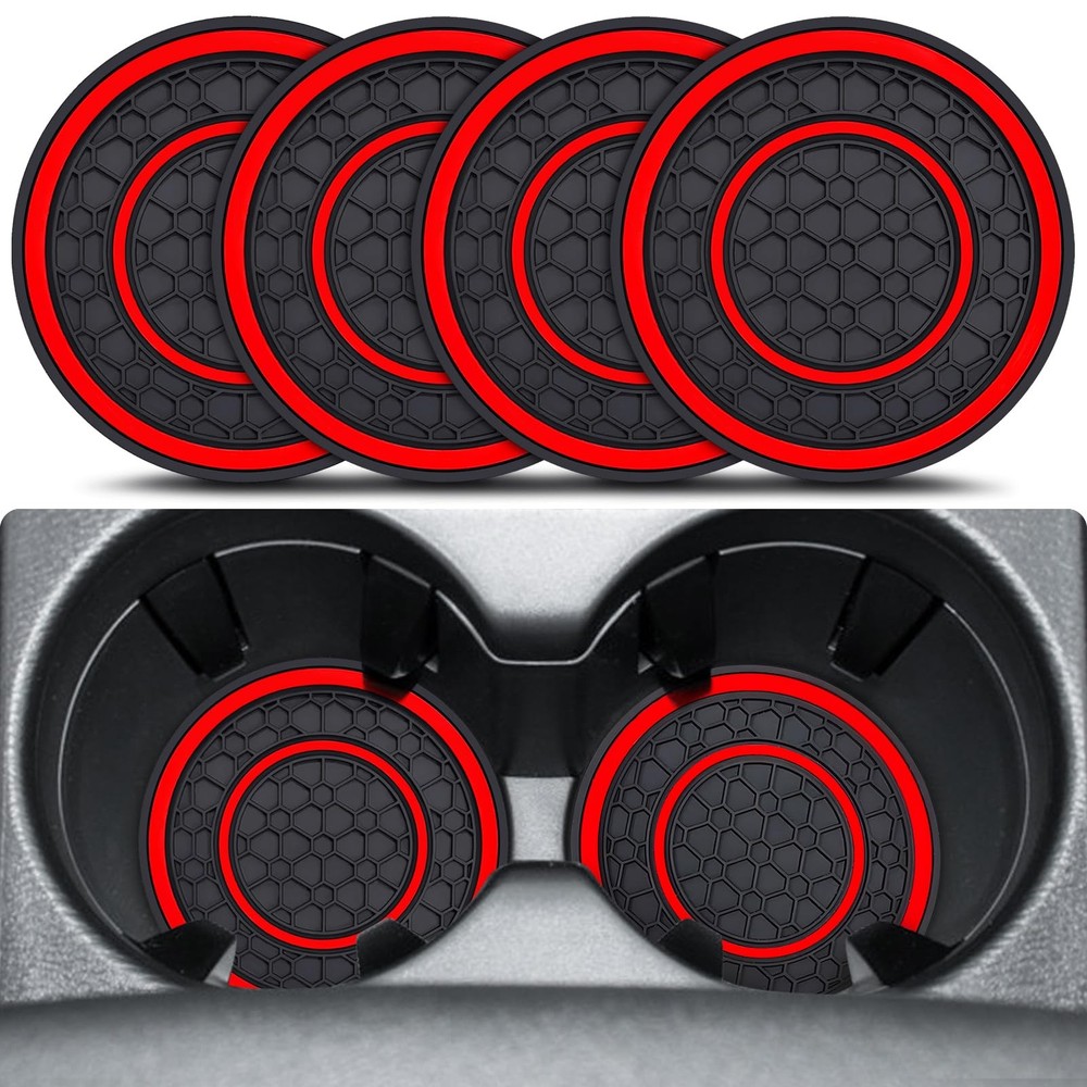 Auprite Car Cup Coasters, 4PCS 2.75 Inch Universal Auto Holder Insert Red