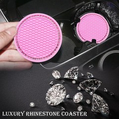 MEAJOO 4PCS Bling Cup Holder Coaster, 2.75 Inch Auto Car 4 pcs, Pink & White