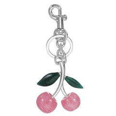 Cherry Keychain for Women Bag with Rings and Clips Pink-Silver