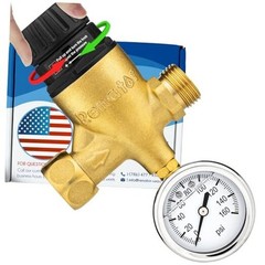 RV Water Pressure Regulator for RV Camper. Brass Lead-Free Adjustable Water