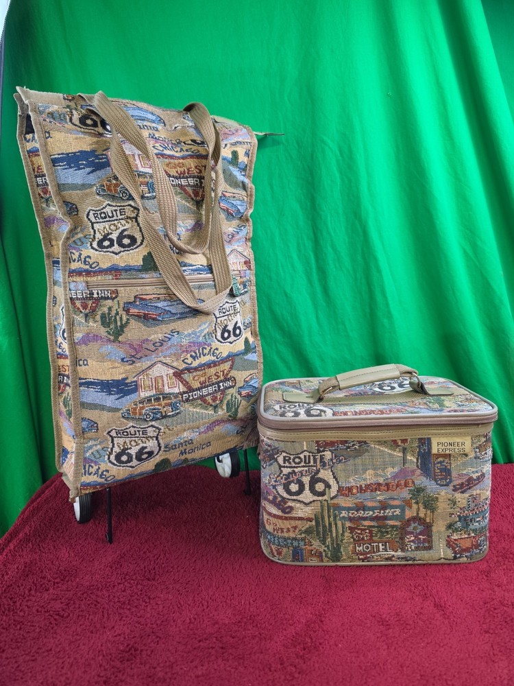 Route 66 Tapestry Travel Makeup Case & Rolling Travel Bag