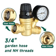 RV Water Pressure Regulator for RV Camper. Brass Lead-Free Adjustable Camper