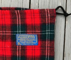 Vintage Pendleton pure virgin Wool Shoe Bag w drawstring Plaid 16 x 9 USA Made
