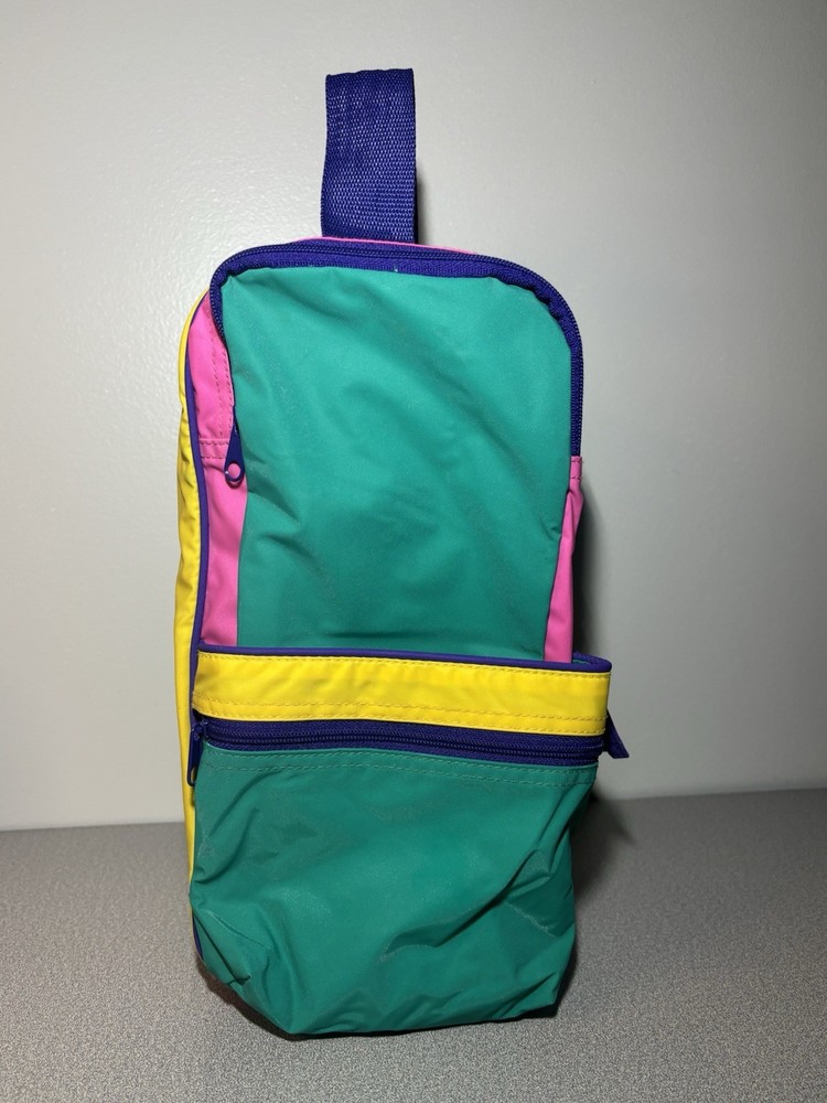Vtg 80s Color Block Neon Retro Toiletry Cosmetic Travel LunchBag 13&Prime; X 6&Prime; Avon
