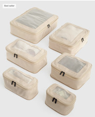 NWT QUINCE BEIGE ECO COMPRESSION PACKING CUBE SET OF 6 TRAVEL LUGGAGE ORGANIZER