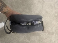 Gray Timberland Travel Toiletry Bag with Zipper, Handle, and Leather Patch