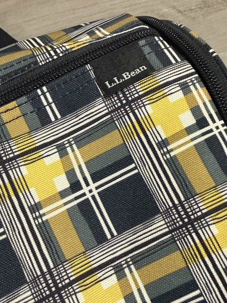 LL Bean Travel Bag Hanging Toiletry Personal Organizer Plaid Black/Yellow