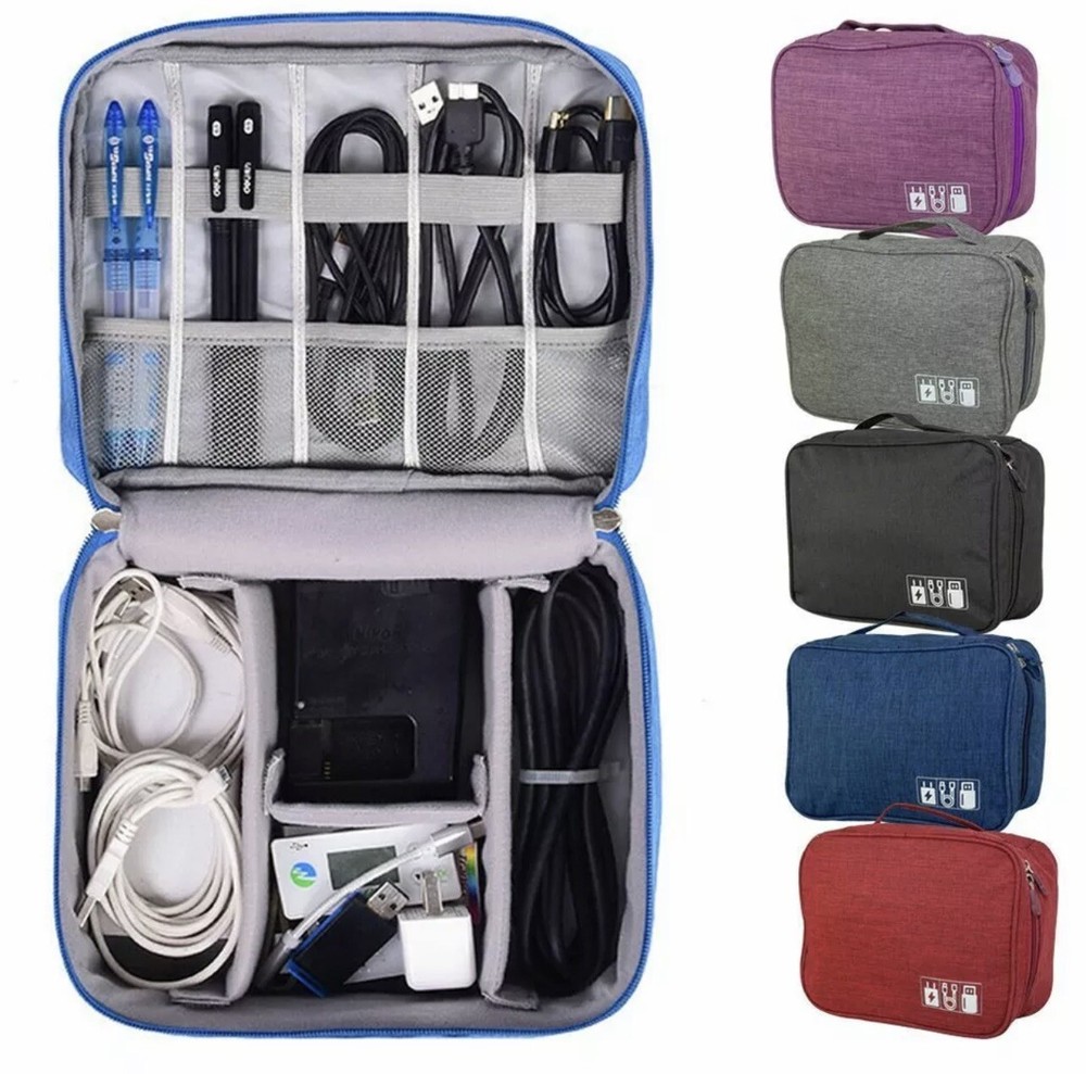 Electronics Organizer Travel Carry Case Phone Cable Charger Cords Cables Camping
