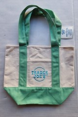 One (1) Trader Joe&rsquo;s Mini Canvas Tote Bag – Creamy Off White and Light Green