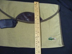 LACOSTE BY LARK Vtg 70s Nylon Canvas Large Envelop Travel Clutch-Khaki/Brown