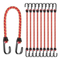 18&Prime; Elastic Bungee Cords with Hooks: 10 Pcs Heavy 18&Prime;, Red
