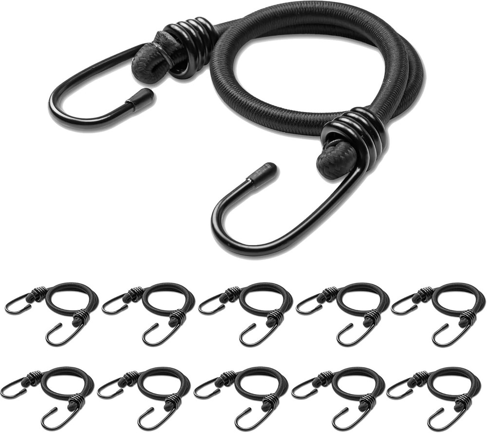 8inch Bungee Cords with Hooks,10Pcs Heavy Duty Extra Strong 8inch, Black