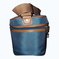 Jaguar Travel Toiletry Bag Blue Nylon Brown Trim Zip Case Organizer Grooming Kit