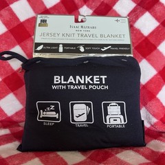 Isaac Mizrahi Jersey Knit Travel Blanket w Pouch Black Ultra Light NWT